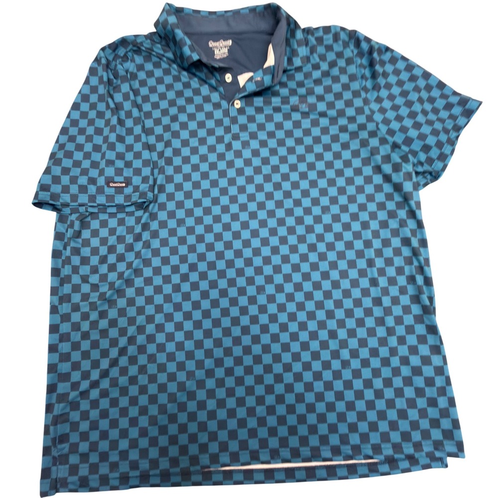 Good Good Golf Mens 2XL Blue Checkered Performance Short Sleeve Polo Shirt